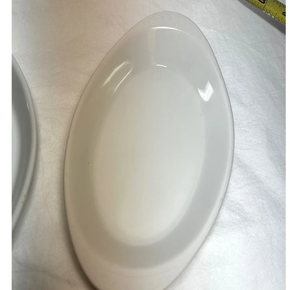 Vintage Oval Au Gratin Baking Dishes Set 4 White Exc Ceramic Stoneware Scalloped